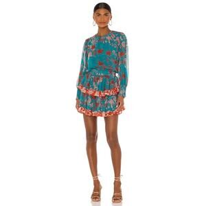 NEW MISA Camila Dress Talitha Paisley Combo Long Sleeve Ruffled Mini Dress Small